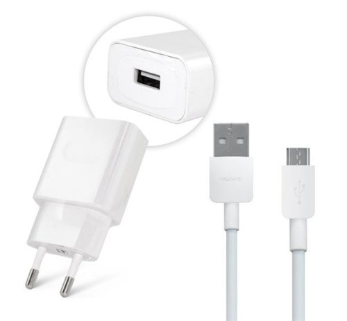  HUAWEI hálózati töltő USB aljzat (5V / 2000mA, 10W, gyorstöltés támogatás + PY0857 microUSB kábel) FEHÉR (AP81 / HW-050200E01 / ... 