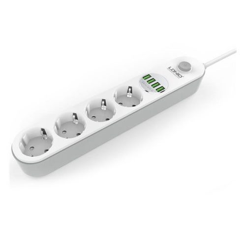  LDNIO hálózati elosztó (4 x aljzat, 4 x USB aljzat, 4 x 230 V, max. 5V / 10000mA, csúszásgátló + 200cm tápkábel) FEHÉR (SE4432) 
