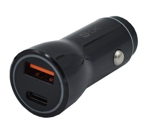  4-OK autós töltő USB aljzat / Type-C aljzat (4.5V / 5000mA, 20W, PD gyorstöltés támogatás) FEKETE (CMPD2U) 