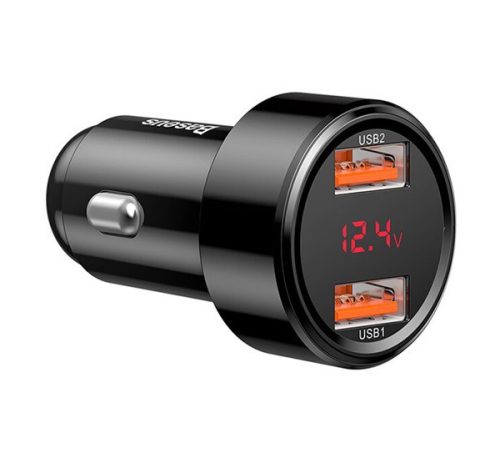  BASEUS MAGIC autós töltő 2 USB aljzat (5V / 3000mA, 45W, gyorstöltés támogatás, LED kijelző) FEKETE (CCML20A-01) 