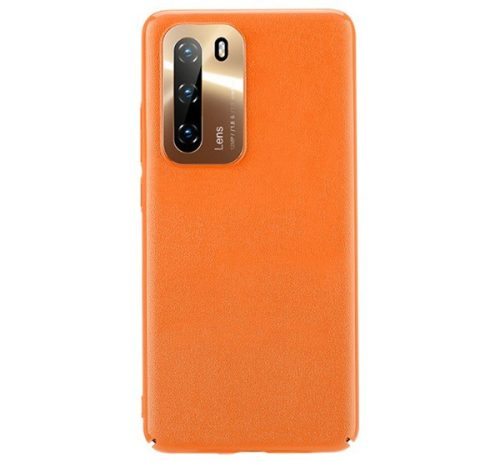 JOYROOM STAR LORD műanyag telefonvédő (ultravékony, fém kameravédő keret, bőr hatású bevonat) NARANCS [Huawei P40] 