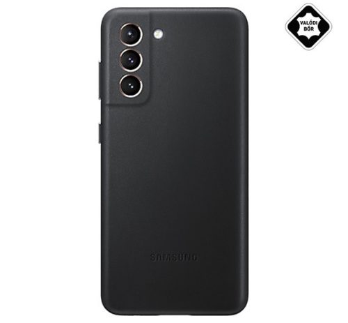  SAMSUNG műanyag telefonvédő (valódi bőr hátlap) FEKETE [Samsung Galaxy S21 Plus (SM-G996) 5G] 