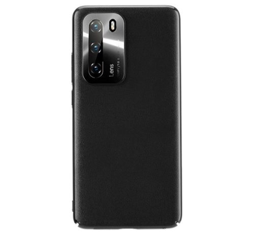  JOYROOM STAR LORD műanyag telefonvédő (ultravékony, fém kameravédő keret, bőr hatású bevonat) FEKETE [Huawei P40] 