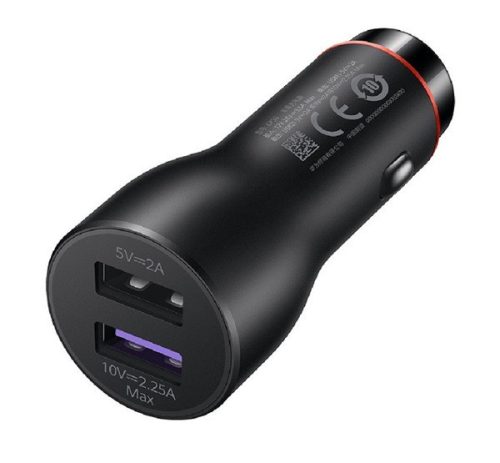  HUAWEI autós töltő 2 USB aljzat (9V / 2250mA, 22.5W, gyorstöltés támogatás) FEKETE (CP36 / 55032780) 
