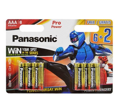  PANASONIC PRO POWER tartós elem (AAA, LR03PPG/8BW, 1.5V, alkáli) 8db / csomag (LR03PPG/8BW-6+2F-PR) 