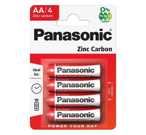  PANASONIC elem (AA, R6R, 1.5V, cink-karbon) 4db / csomag (R6R-4BP / R6RZ/4BP) 
