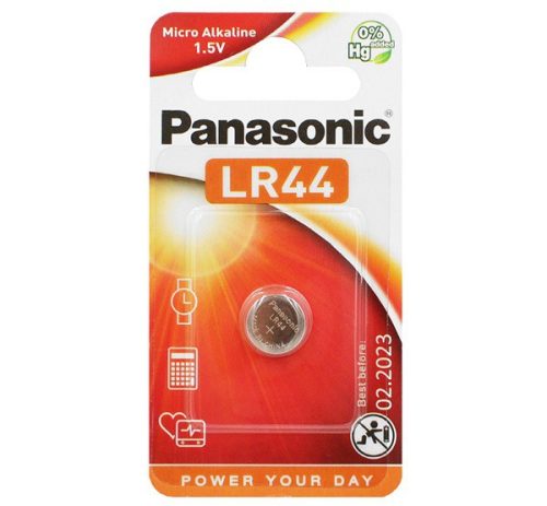  PANASONIC gombelem (LR44L/1BP, 1.5V, alkáli) 1db / csomag (LR44L-1BP-PAN / LR44EL61B) 