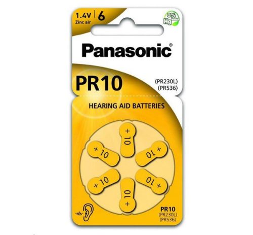  PANASONIC elem (A10, PR10L/6LB, PR230/PR536, 1.4V, cink-levegő, hallókészülékhez való) 6db / csomag (PR230-6LB) 