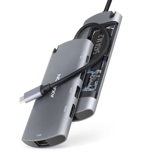  Axagon HMC-6M2 SuperSpeed USB-C combo 6in1 hub ezüst-fekete 