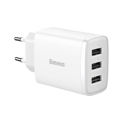  Baseus kompakt gyorstöltő 3x USB-A 17W fehér (CCXJ020102) 