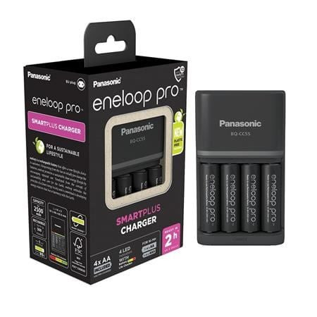  Panasonic BQ-CC55 akkumlátor gyorstöltő + 4db AA 2500mAh Eneloop akkumulátor (K-KJ55HCD40E-N) 