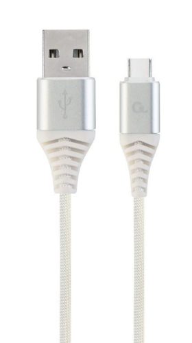  Gembird USB type-C - USB Type-A szövet borítású adat- és töltőkábel 2m fehér-ezüst (CC-USB2B-AMCM-2M-BW2) 