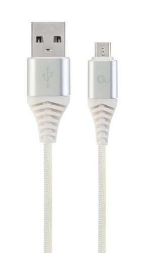  Gembird USB micro-B - USB Type-A szövet borítású adat- és töltőkábel 2m fehér-ezüst (CC-USB2B-AMmBM-2M-BW2) 