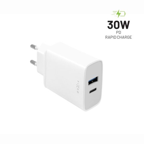  FIXED Travel USB-C, USB-A hálózati töltő 30W fehér (FIXC30-CU-WH) 