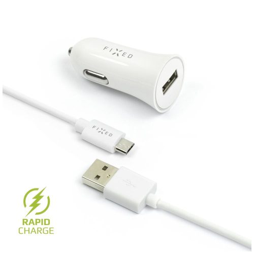  FIXED USB-A autós töltő 12W + USB-A - microUSB kábel fehér (FIXCC-UM-WH) 