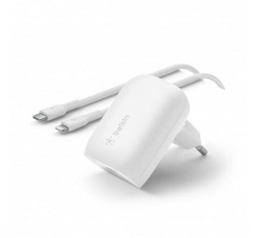  Belkin Boost Chagre PD hálózati gyorstöltő Type-C 30W fehér + lightning kábel (WCA005VF1MWH-B5) 