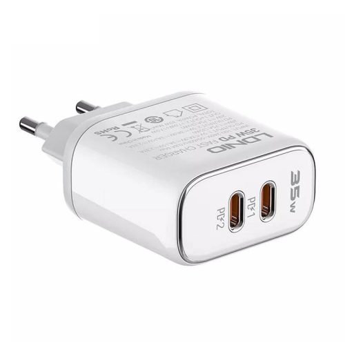  LDNIO A2528M 2xUSB-C hálózati töltő fehér + USB-C - Lightning kábel 