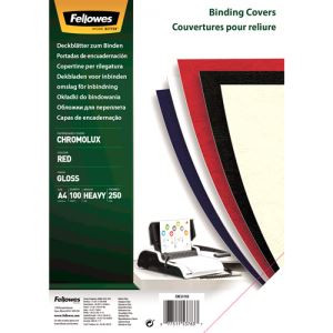  Fellowes Chromolux fényes hátlap spirálozáshoz, piros, A4, 100db (5378303) 
