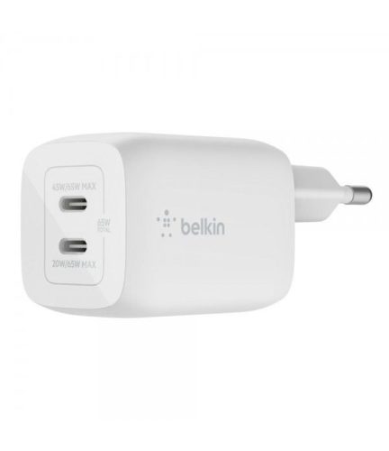 Belkin BoostCharge Dual USB-C PD GaN adapter 68W fehér (WCH013vfWH) 