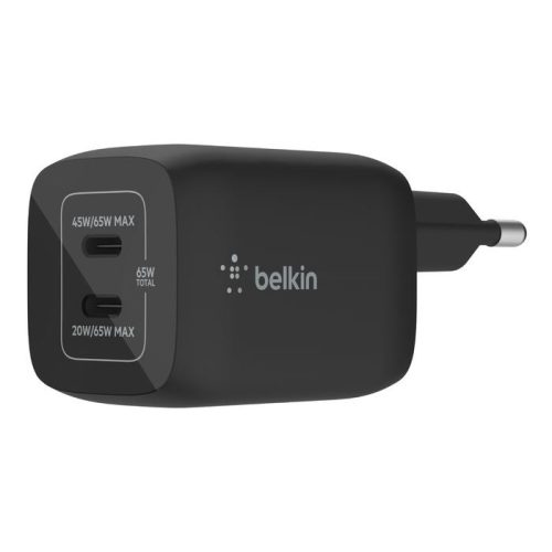  Belkin BoostCharge Pro 2xUSB-C GaN hálózati töltő 65W fekete (WCH013vfBK) 