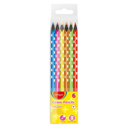  Keyroad színes ceruza készlet háromszögletű, fekete belsővel 6 neon szín (KR971870) 