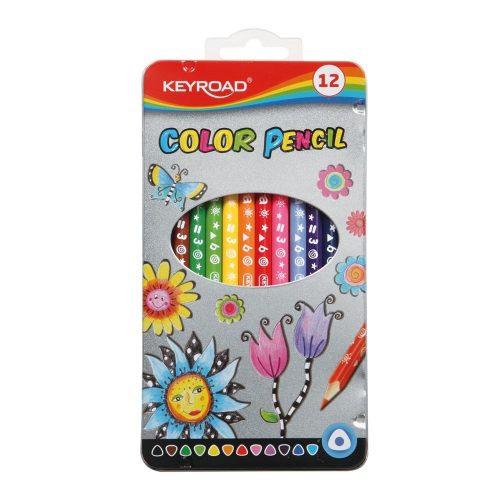 Keyroad színes ceruza készlet fém dobozban, háromszögletű, 12 szín (KR971450) 
