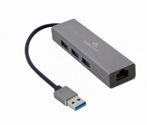  Gembird USB Gigabit hálózati adapter 3 portos USB 3.0 Hub-bal szürke (A-AMU3-LAN-01) 