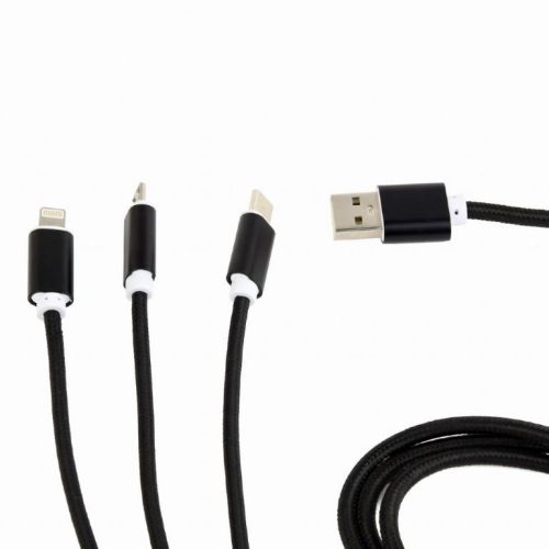  Gembird 3az1-ben USB-A - Lightning/microUSB/USB-C töltőkábel 1m fekete (CC-USB2-AM31-1M) 