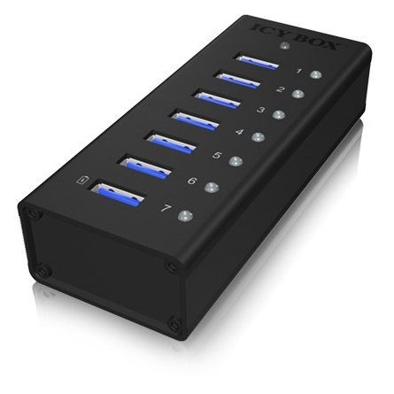  RaidSonic ICY BOX USB3.0 7 portos USB Hub táppal fekete (IB-AC618) 
