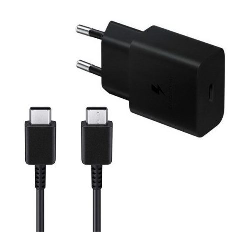  Samsung USB Type-C hálózati töltő 15W + USB Type-C kábel fekete "Gigapack csomagolás" (EP-T1510EBE / EP-DA705BBE) 