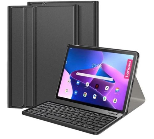  Gigapack Lenovo Tab M10 Plus bőr hatású QWERTY, angol nyelvű tablet tok fekete (GP-132502) 