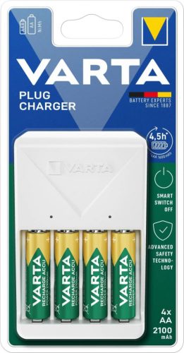  Varta Plug akku töltő + AA 2100 mAh 4db akkuval (57657101451) 