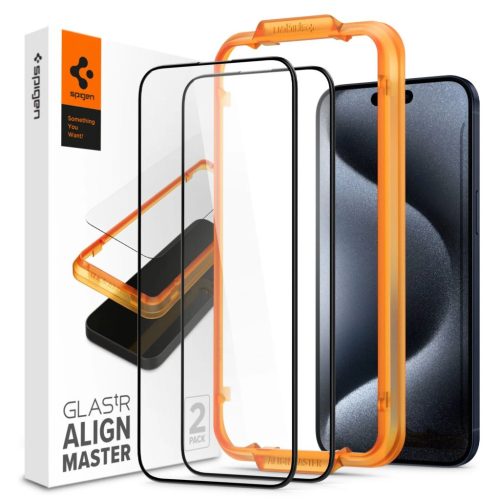  Spigen AlignMaster GLAS.tR iPhone 15 Pro kijelzővédő fekete kerettel (AGL06895) 