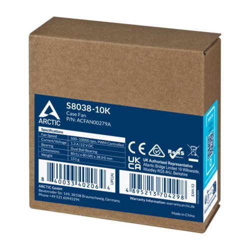  Arctic S8038-10K ház hűtő ventilátor 8cm fekete (ACFAN00279A) 