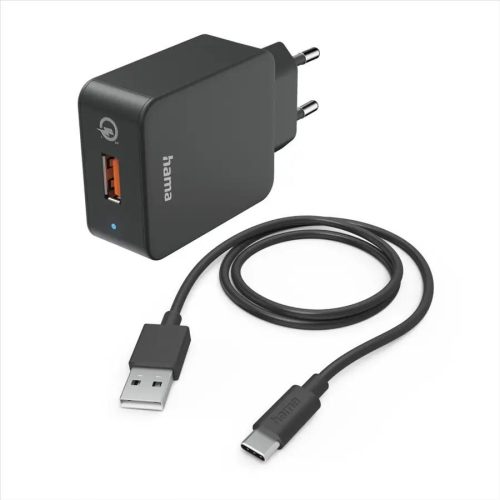  Hama USB-A hálózati töltő 1,5m USB-A - USB-C kábellel fekete (201625) 