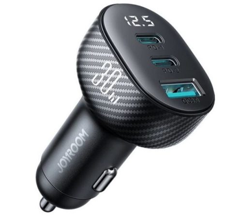  JOYROOM autós töltő  USB-A - 2xUSB-C aljzat  (30W, gyorstöltés támogatás) FEKETE (JR-CCD04) 