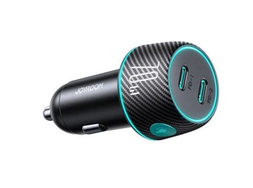  JOYROOM autós töltő 2xUSB-C aljzat  (5V/3A, 70W, PD gyorstöltő, karbon minta, LED jelzés) fekete (JR-CCN02) 