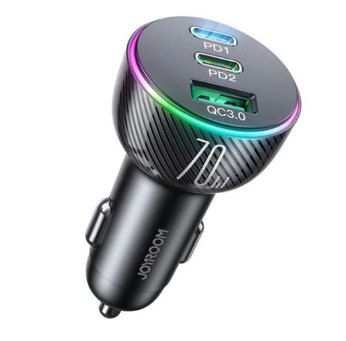  JOYROOM autós töltő  USB-A -2xUSB-C aljzat  (5V/3A, 70W, PD gyorstöltő 3.0) fekete (JR-CL26_3) 
