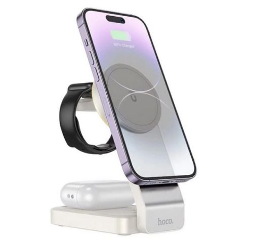  HOCO CQ3 3az1-ben asztali töltő (15W, wireless, gyorstöltő, MagSafe, Apple Watch töltő) fehér (CQ3_W) 