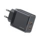  USAMS T54 hálózati töltő 2xUSB-C aljzat (5V/3A, 40W, GaN, PD gyorstöltő) fekete (CC172TC01) 