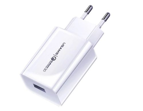  USAMS hálózati töltő USB-A aljzat (5V/3A, 18W, PD gyorstöltő 3.0) fehér (CC83TC01) 