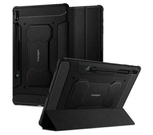  SPIGEN RUGGED ARMOR PRO tok álló (aktív FLIP, ütésállóság, TRIFOLD, asztali tartó, ceruza tartó) FEKETE [Samsung Galaxy Tab S9 FE LTE ... 