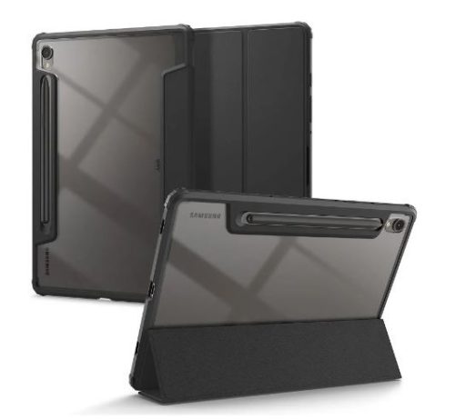  SPIGEN ULTRA HYBRID PRO tok álló, bőr hatású (FLIP, oldalra nyíló, TRIFOLD, asztali tartó, ceruza tartó) FEKETE [Samsung Galaxy Tab S9 LTE ... 