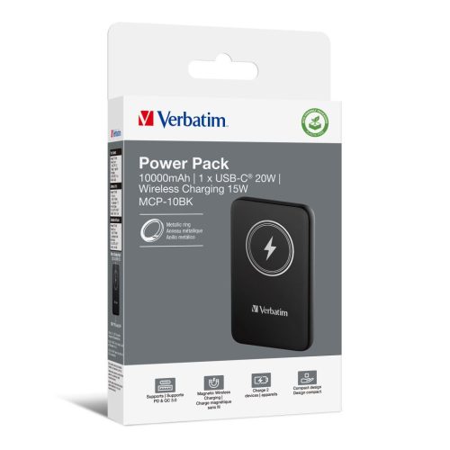  Verbatim Charge 'n' Go mágneses, vezeték nélküli 10000mAh Power Bank fekete (32245) 
