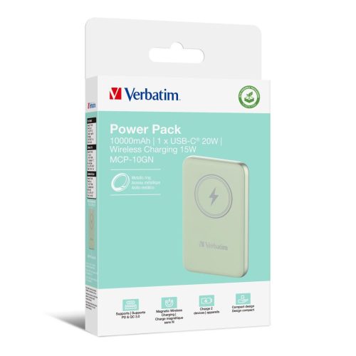  Verbatim Charge 'n' Go mágneses, vezeték nélküli 10000mAh Power Bank zöld (32246) 