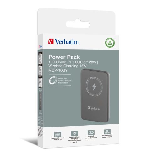  Verbatim Charge 'n' Go mágneses, vezeték nélküli 10000mAh Power Bank szürke (32249) 