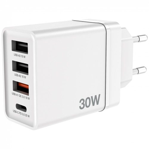  Verbatim 30W 4-Port (1xUSB-C PD 20W / 1xUSB-A QC 3.0 / 2xUSB-A 10W) EU hálózati töltő fehér (49701) 