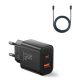  JOYROOM USB-A, Type-C hálózati töltő 20W, Type-C-Type-C kábellel fekete (6941237128799) 