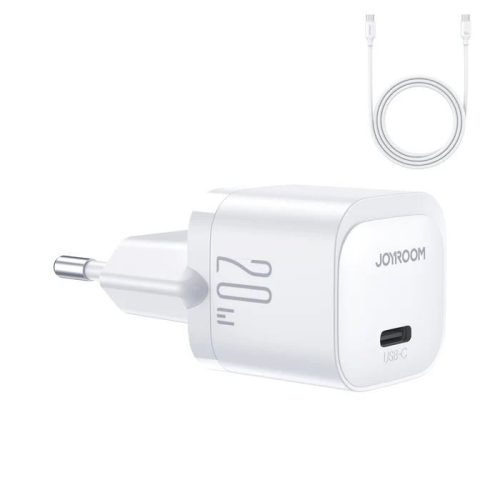  JOYROOM Type-C mini hálózati töltő 20W, Type-C-Type-C kábellel fehér (6941237126405) 