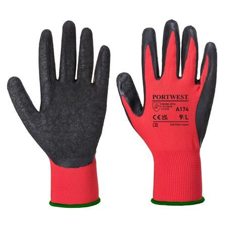  PORTWEST Flex Grip latex védőkesztyű L-es méret piros-fekete (A174R8RL) 